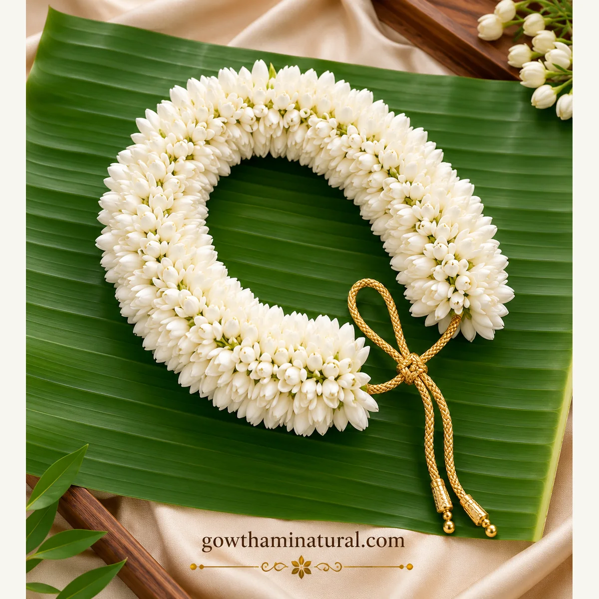 White Artificial Malli Poo Hair Garland by Gowthami Natural