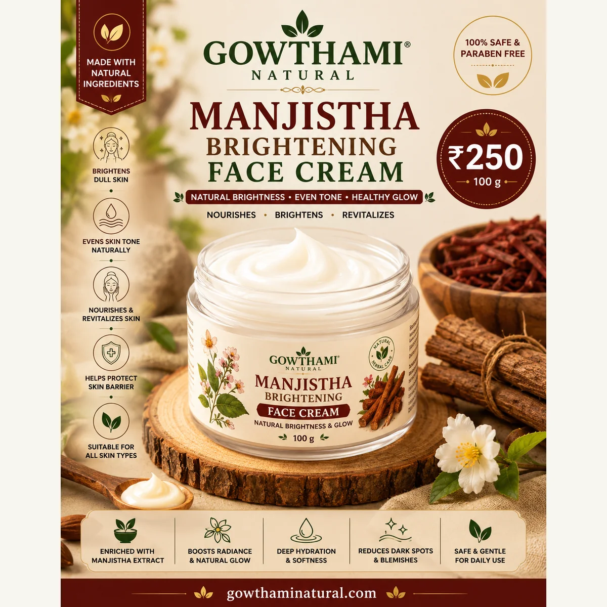 Manjistha Brightening Face Cream by Gowthami Natural