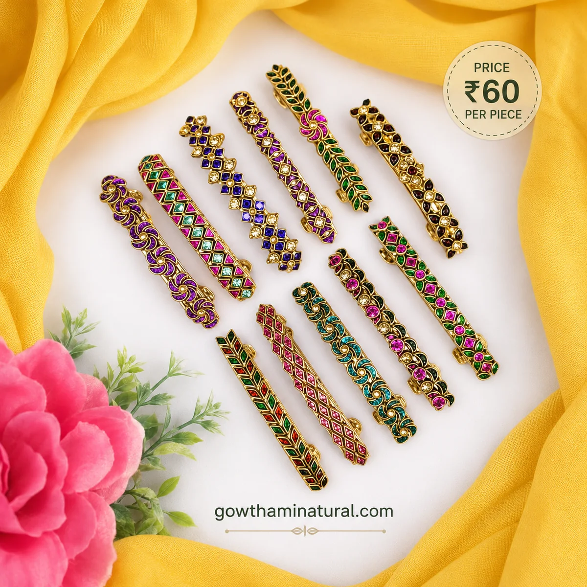 Multicolor Designer Stone Work Hair Clip by Gowthami Natural