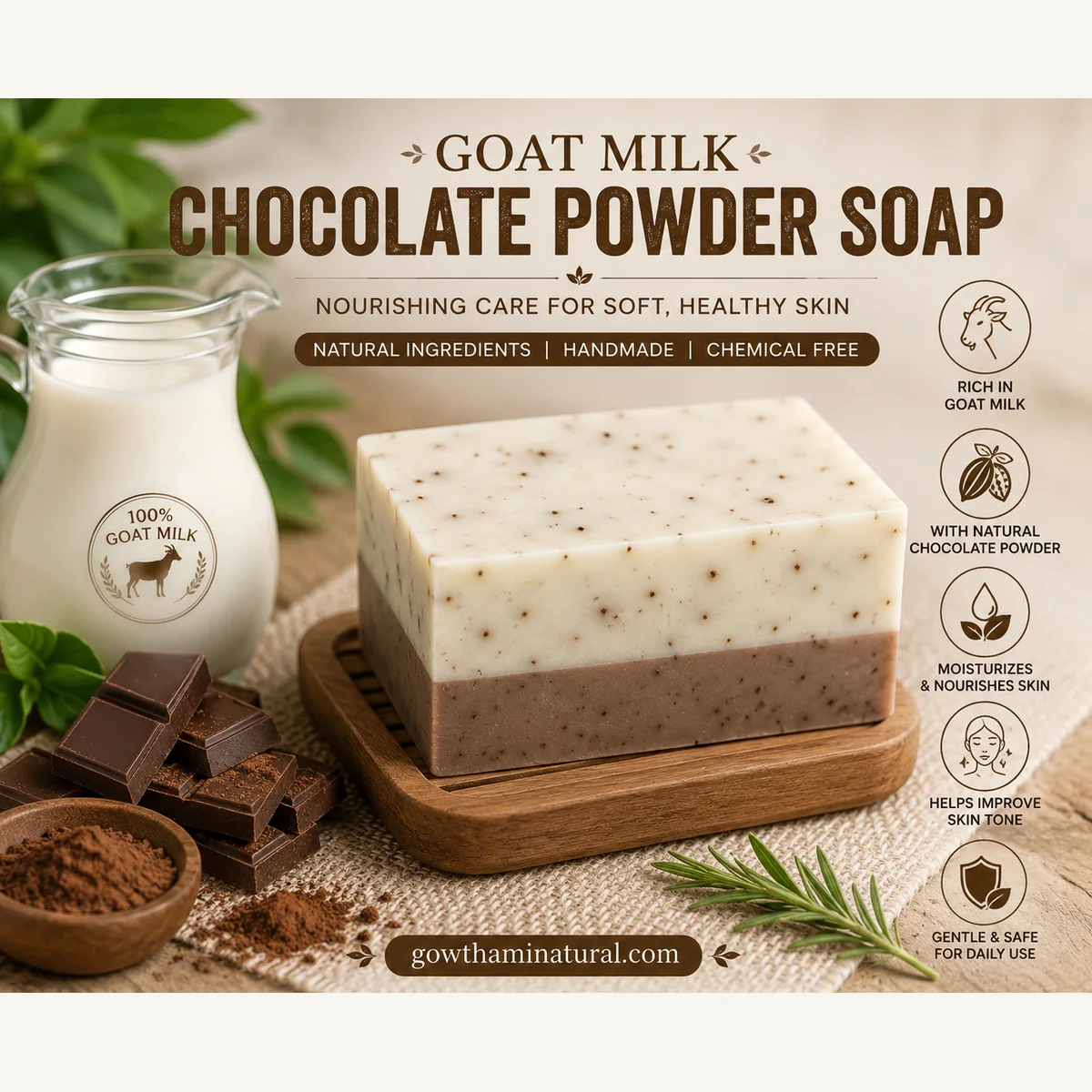 Goat Milk Chocolate Powder Soap by Gowthami Natural