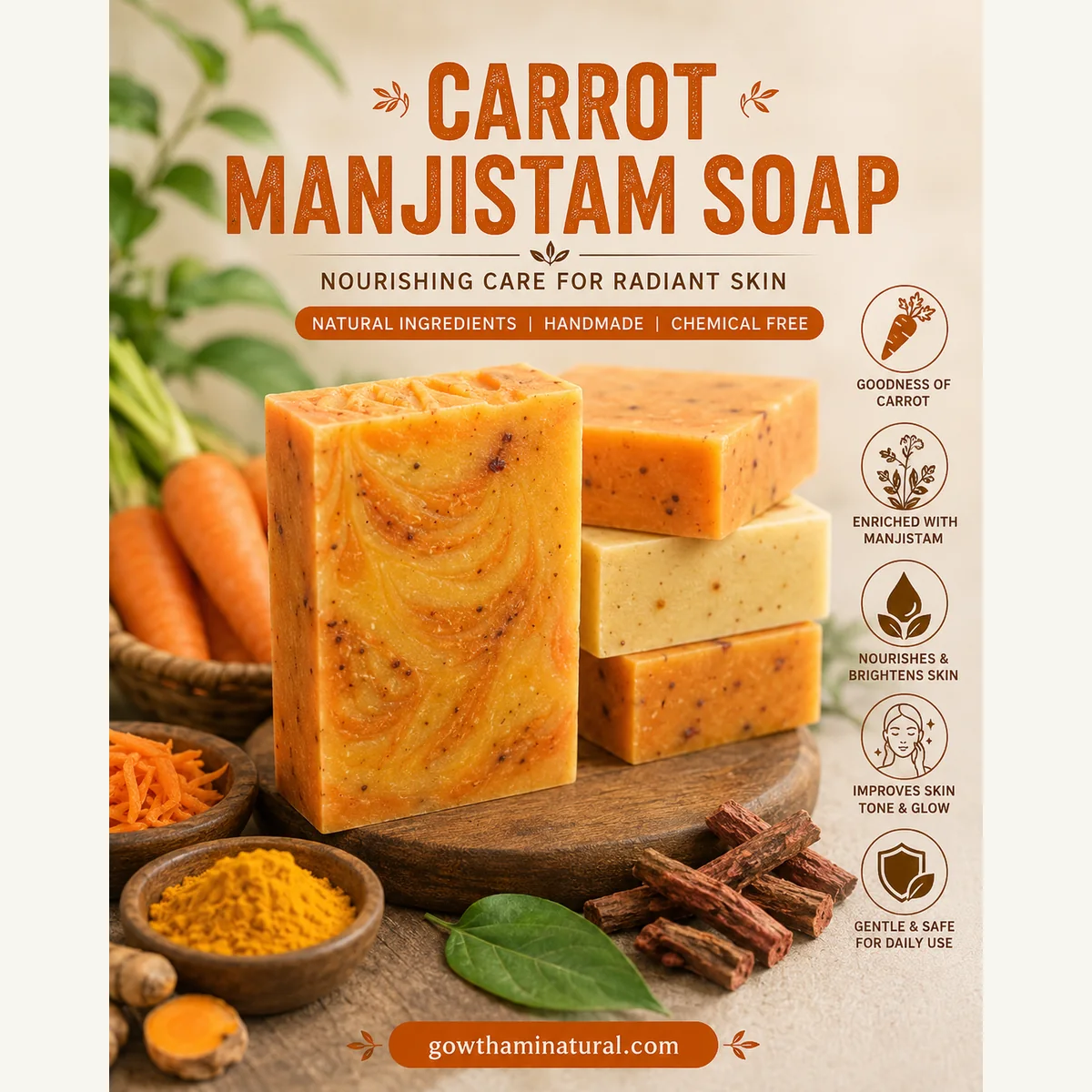 Carrot Manjistha Soap by Gowthami Natural